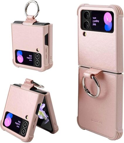 MONASAY Phone Case Compatible for Galaxy Z Flip 4,[Screen Protector Included] Leather Cell Phone Cover with Ring Fit for Samsung Galaxy Z Flip 4 5G Light Green in Saudi Arabia