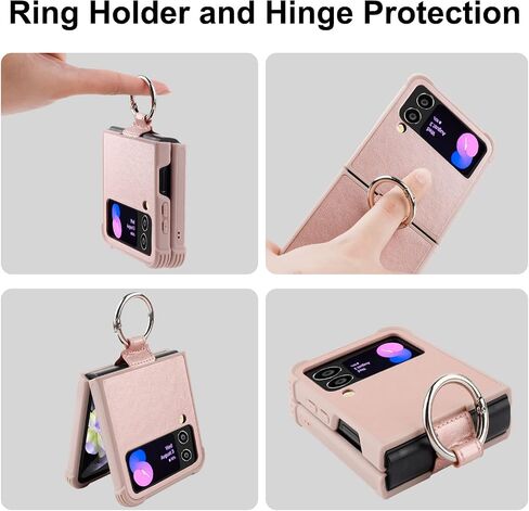MONASAY Phone Case Compatible for Galaxy Z Flip 4,[Screen Protector Included] Leather Cell Phone Cover with Ring Fit for Samsung Galaxy Z Flip 4 5G Light Green in Saudi Arabia