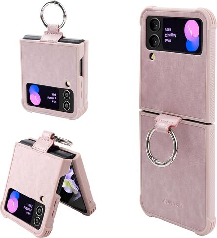 حافظة هاتف MONASAY متوافقة مع هاتف Galaxy Z Flip 4، [يتضمن واقي الشاشة] غطاء هاتف خلوي جلدي مع حلقة مناسبة لهاتف Samsung Galaxy Z Flip 4 5G أخضر فاتح in Kuwait