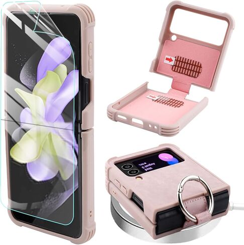 حافظة هاتف MONASAY متوافقة مع هاتف Galaxy Z Flip 4، [يتضمن واقي الشاشة] غطاء هاتف خلوي جلدي مع حلقة مناسبة لهاتف Samsung Galaxy Z Flip 4 5G أخضر فاتح in Kuwait