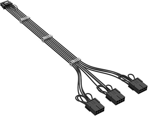كابلات PCIE GPU، كابل تمديد ذو أكمام 16Pin (12+4) إلى 3x8Pin PCI-E 5.0، كابل تمديد HPWR PSU 12 فولت متوافق مع RTX 3090Ti، 4070Ti، 4080، و4090 Series (16AWG أسود) in Kuwait