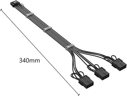 كابلات PCIE GPU، كابل تمديد ذو أكمام 16Pin (12+4) إلى 3x8Pin PCI-E 5.0، كابل تمديد HPWR PSU 12 فولت متوافق مع RTX 3090Ti، 4070Ti، 4080، و4090 Series (16AWG أسود) in Kuwait