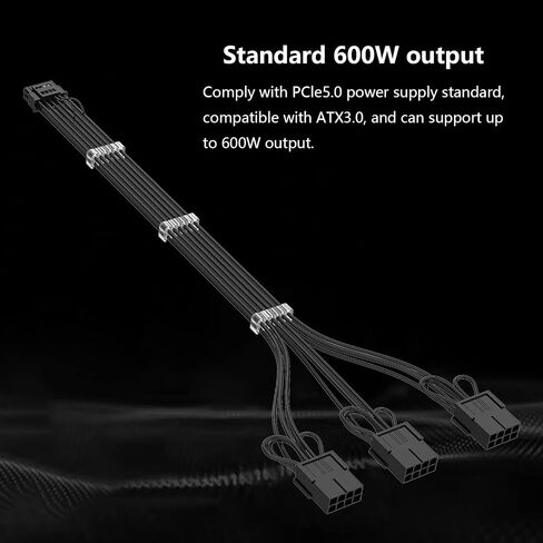 كابلات PCIE GPU، كابل تمديد ذو أكمام 16Pin (12+4) إلى 3x8Pin PCI-E 5.0، كابل تمديد HPWR PSU 12 فولت متوافق مع RTX 3090Ti، 4070Ti، 4080، و4090 Series (16AWG أسود) in Kuwait