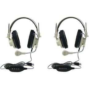 3066-USB CT Pack of 2 Deluxe Over-Ear Stereo Headset, Beige; Gooseneck Microphone; USB Plug; 6-foot Long 2-layered Cut-and-chew-resistant Cord; Adjustable Headband; Noise-reducing Ear-cups