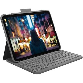 Logitech - Slim Folio Keyboard Case for Apple iPad - Latest Model - (10th Gen) - Oxford Gray (Renewed)