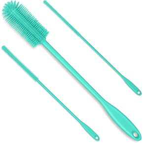 3-in-1 Silicone Bottle Brush and Straw Cleaning Brush Set, Water Bottle Cleaner Brush for Washing Narrow Neck Containers, Vacuum Sports Bottle, Tumblers, Flask, Vase and Glassware (Charcoal)