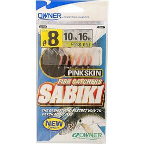 Owner 5538-017 Sabiki Shrimp Skin 6Hks, 1-Pack, Sz10, Gld W/Pink Shrimp Skin