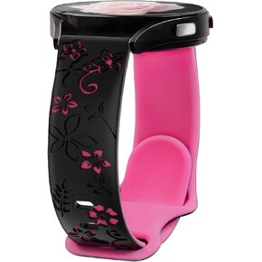 Floral Engraved Bands Compatible with Samsung Galaxy Watch 7 FE 6 5 4 Band 40mm 44mm/Galaxy Active 2/Watch 3 41mm, 20mm Replacement Watch Band Two-Tone Soft Silicone Sport Strap for Women