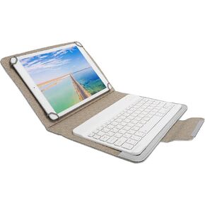 Tablet Keyboard Cases, 2 In1 Tablet Cover Set with White Bluetooth Keyboard Protective Case, Pu Leather Keyboard Case with Keyboard Holder Universal for (10 inch white leather case + white keyboard)