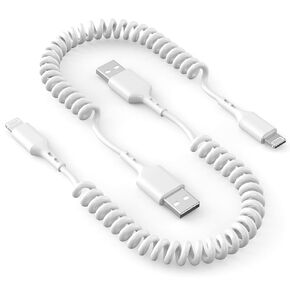 Coiled Lightning Cable, iPhone Charger Cable 6FT for Car, 2 Pack [Apple MFi Certified] 6Feet Lightning Cable Cord Compatible for iPhone 14/14 Plus/14 Pro/14 Pro Max/13/12/11/XS/XR/X/8/7/CarPlay, White
