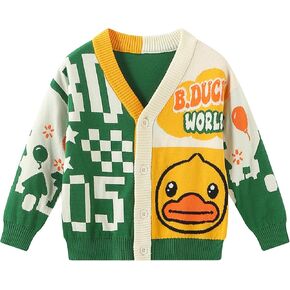 B.Duck Unisex Boys Girls Knit Cardigan Sweater Cute Duck Long Sleeve V Neck Button Down Fall Clothes for Kids 3-12 Years