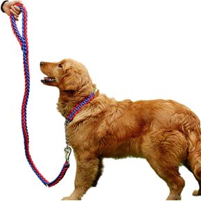 Heavy Duty Dog Leash, Retractable Collar for Large Dogs Weighing 42-72 Pounds Reflective 8-Strand Woven 4.5 ft Training Leash with Comfortable Handle, 360° Snap Clip，Comes with Storage Bag.