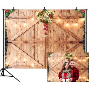 10X8FT Christmas Decor on Rustic Barn Door Backdrop Wooden Board Photography Seamless Vinyl Photo Background Studio Prop PGT466C