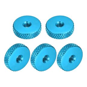 uxcell 10Pcs Flat Knurled Thumb Nuts, M5x16 x 5 mm Pass Hole Nut, Aluminum Alloy Diamond Knurled Nut Flat Head Through Hole Lock Adjusting Nuts for 3D Printer, Blue