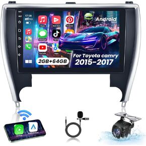 Car Radio Stereo for Camry 2015 2016 2017 : 1280x800 Android 12 Touch Screen Carplay Andriod Auto with 5G-WiFi GPS DSP Bluetooth Mirror Link 1080P Backup Camera FM SWC 2G RAM 64G ROM