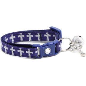 Cross Cat Collar with Charm & Bell | Safety Breakaway Collar | Adjustable Large Size or Kitten Collar (Large(10lbs & Up), Black)