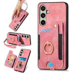 for Samsung Galaxy S24 FE Case with Card Holder for Woman Man,PU Leather Flip Folio Wallet Case,RFID Blocking Ring Holder Kickstand Wrist Strap Magnetic Protective Cover for Galaxy S24 FE Purple