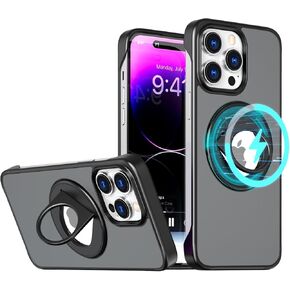 Magnetic Case Compatible with iPhone 15 Pro Max Case Frameless with Ring Stand Compatible with MagSafe Wireless Charging Ultra Thin Slim Case (15ProMax, Black)
