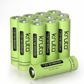 Kruta Rechargeable AA Battery for Outdoor Solar Lights, 12 Pack 1.2V NiMH 1000mAh Pre-Charged Double A Solar Battery for Garden Landscaping Outdoor Solar Lights (AA 1000mAh 12 Pack)