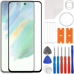 Front Screen Glass Outer Panel Lens Replacement +OCA Compatible with Samsung Galaxy S21 FE 5G SM-G990 (No LCD Screen and Touch Digitizer) with Repair Kit