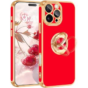 Fingic for iPhone 16 Pro Max Case[with 360°Rotatable Ring Holder][Support Magnetic Car Mount]Shiny Plating Gold Slim Thin Soft TPU Bumper Shockproof Case for iPhone 16 Pro Max for Women Men,2024,Black
