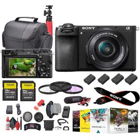 Sony a6700 Mirrorless Vlogger Camera with 16-50mm Lens + Video Mic + 2 x 64GB Tough Memory Card + 3 x NP-FZ100 Battery + Photo Software + Filter Kit + Charger + Case + More in Saudi Arabia