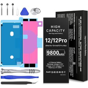 9800mAh Battery for iPhone 12/12Pro, Upgrade High Capacity Replacement Battery for iPhone 12/12Pro A2172 A2402 A2403 A2404/A2407 A2341 A2406 A2408 with Repair Tool Kits