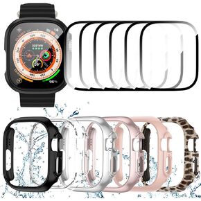 Rontion [6+6 Pack] for Apple Watch Ultra 49mm Screen Protector and Case, Anti-Fog Scratch Resistant Tempered Glass Protective Film and Hard PC Bumper Cover Set for iWatch 49mm Accessories