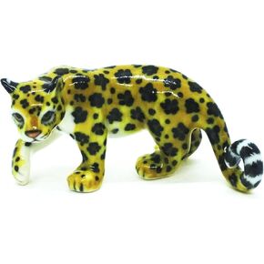 Tiny 4" Long Lying White Tiger Figurine - Miniature Hand Made Painted Ceramic Tigress Panthera Tigris Wild Cat Mammal Forest Animals Porcelain Decorative Collectible Figurines Décor Gifts