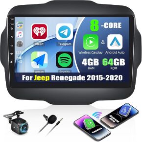 4+64G 8-Core Android 13 Car Stereo for Jeep Renegade 2015-2020 with Wireless CarPlay Android Auto, 9 '' IPS Touchscreen GPS Navigation with WiFi Mirror Link Bluetooth FM RDS DSP EQ SWC Backup Camera in Kuwait