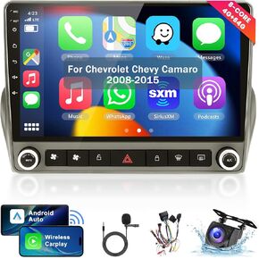 8Core 4+64G Car Stereo for Chevrolet Chevy Camaro 2008-2015 Wireless Carplay Android Auto,9 inch 1280 * 720P IPS Touch Screen Radio, Android/GPS/WiFi/32band DSP Audio/Bluetooth/SWC/Backup Camera