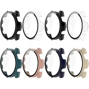 8 Pack Case for Garmin Forerunner 165/165 Music Smartwatch Screen Protector, Hard PC Bumper Overall Protective Tempered Glass Cover Accessories for Women Men