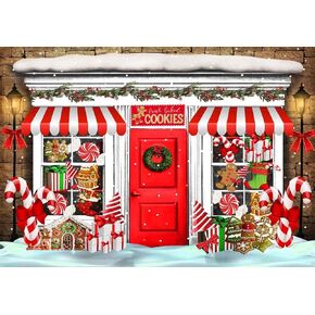 Christmas Shop Backdrop for Photography 7X5FT Bakeshop Backdrops Gingerbread House Candy Cane Snow Xmas Background for Kids Merry Christmas and Happy New Year Photo Studio Props Vinyl BL902