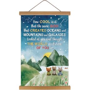 KAIRNE Bible Verse Poster With Wood Magnetic Hanger,Inspirational Hanging Decoration,Sunday School Motivational Wall Art(35X56CM) Rainbow Positive Canvas For Kids Bedroom Playroom Classroom Decor