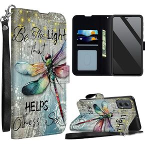 Dragonfly Light for Moto G Stylus 2024 5G Wallet Case with Wrist Strap, Flip PU Leather Card Holder Magnetic Closure Kickstand Shockproof Purse Case Cover for Moto G Stylus 5G 2024