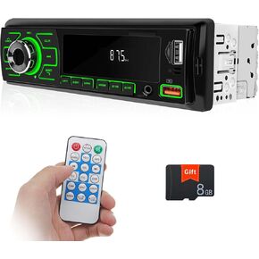 Bluetooth 5.1 Audio Single Din Car Stereo FM Receiver Digital Music Radio Support AUX TF Input USB Playback & Charging Colorful Button Lights & Remote