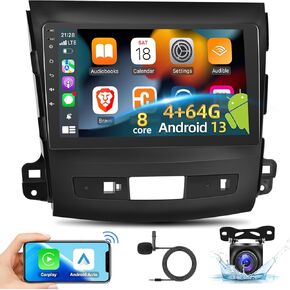 8 Core [4G+64G] Car Radio for Mitsubishi Outlander 2008-2015, Android 13 Touch Screen Outlander Stereo, DSP 32 EQ/IPS/Carplay/Android Auto/SWC/BT/WiFi