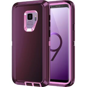 for Galaxy S9 Case, Heavy Duty Shockproof Dust/Drop Proof 3 Layer Full Body Protection Rugged Cover Case for Galaxy S9, Purple/Pink