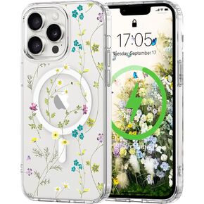 for iPhone 15 Case [Compatible with Magsafe], Cute Flower Girls Women Clear Case Silicone Shockproof Protective Cover with Pretty Floral Pattern Case for iPhone 15,White