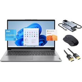 Lenovo Ideapad Daily Laptop, 15.6" HD Display, Intel Dual Core Processor, 12GB RAM, 256GB SSD + 128GB eMMC, Webcam, Keypad, USB-C, WiFi 6, SD Card, 3-in-1 Essential Bundle, 1 Year MS 365, Win 11