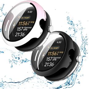 2 Pack Compatible with Google Pixel Watch 3 41mm Case with Screen Protector, HD Tempered Glass + Hard PC Gradient Cover for Google Pixel Watch 3 41mm Accessories (Blue Purple + Black)