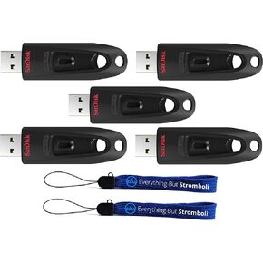SanDisk 128GB Ultra USB 3.0 5-Pack Sleek Portable Flash Drive (SDCZ48-128G-U46) Bundle with (2) Everything But Stromboli Lanyards
