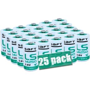 «25 Pack» 3.6V 1200mAh LS 14250 C 1/2 AA Lithium Battery for SAFT LS14250 3.6V Battery, LS14250 Lithium Battery