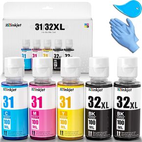 31 Ink Bottle Set, 32XL Black Ink Bottle Compatible for HP Smart Tank 6001 7301 7602 5101 5000 7300 520 580, 31 32 XL Ink Bottles Set for Smart Tank Plus 651 551 Refill