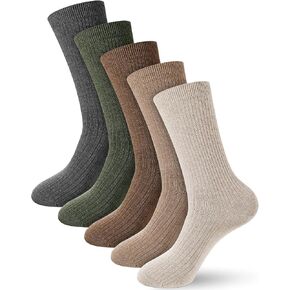 Shihanee 5 Pairs Cashmere Wool Crew Socks for Women Soft Ribbed Knit Cotton Socks Neutral Aesthetic Slouch Socks for Fall Winter Accessories