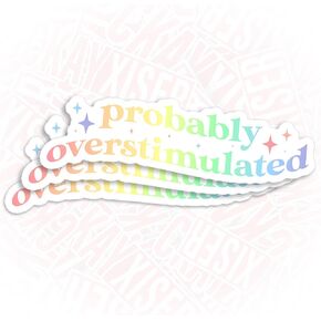 (3 Pcs) Probably Overstimulated Sticker, Funny Mental Health Sticker ADHD Retro Rainbow Sticker 3" Waterproof Vinyl Sticker for Laptop, Water Bottle, Tumbler, Accessory Gifts for Her Him 3 Inches