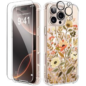 GVIEWIN Magnetic for iPhone 16 Pro Max Case Compatible with MagSafe, [Screen & Lens Protectors] [Mil-Grade Protection] Slim Clear Floral Shockproof Women Phone Case 6.9", Floratopia/Colorful