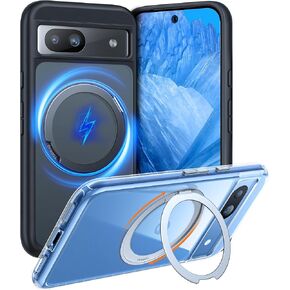 TORRAS 360° Rotatable Magnetic Ring for Google Pixel 8A Case, Fit for Magsafe with Kickstand & Ring Holder, Military Grade Shockproof Translucent Back Slim Pixel 8A Phone Case Ostand R, Black