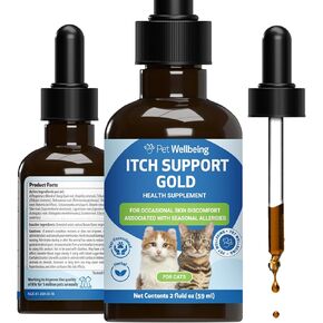 Pet Wellbeing - Itch Support Gold for Cats - Natural Support for Itchy Skin Due to Allergies in Felines - 2 oz (59ml)