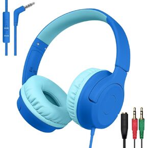 Kids Wired Headphones with Microphone, 85/94dB Safe Volume Limiter,Foldable,3.5mm Jack Over-Ear Cord Headset for Online Study/Travel, Compatible with Tablet,iPad,PC&More,Pink